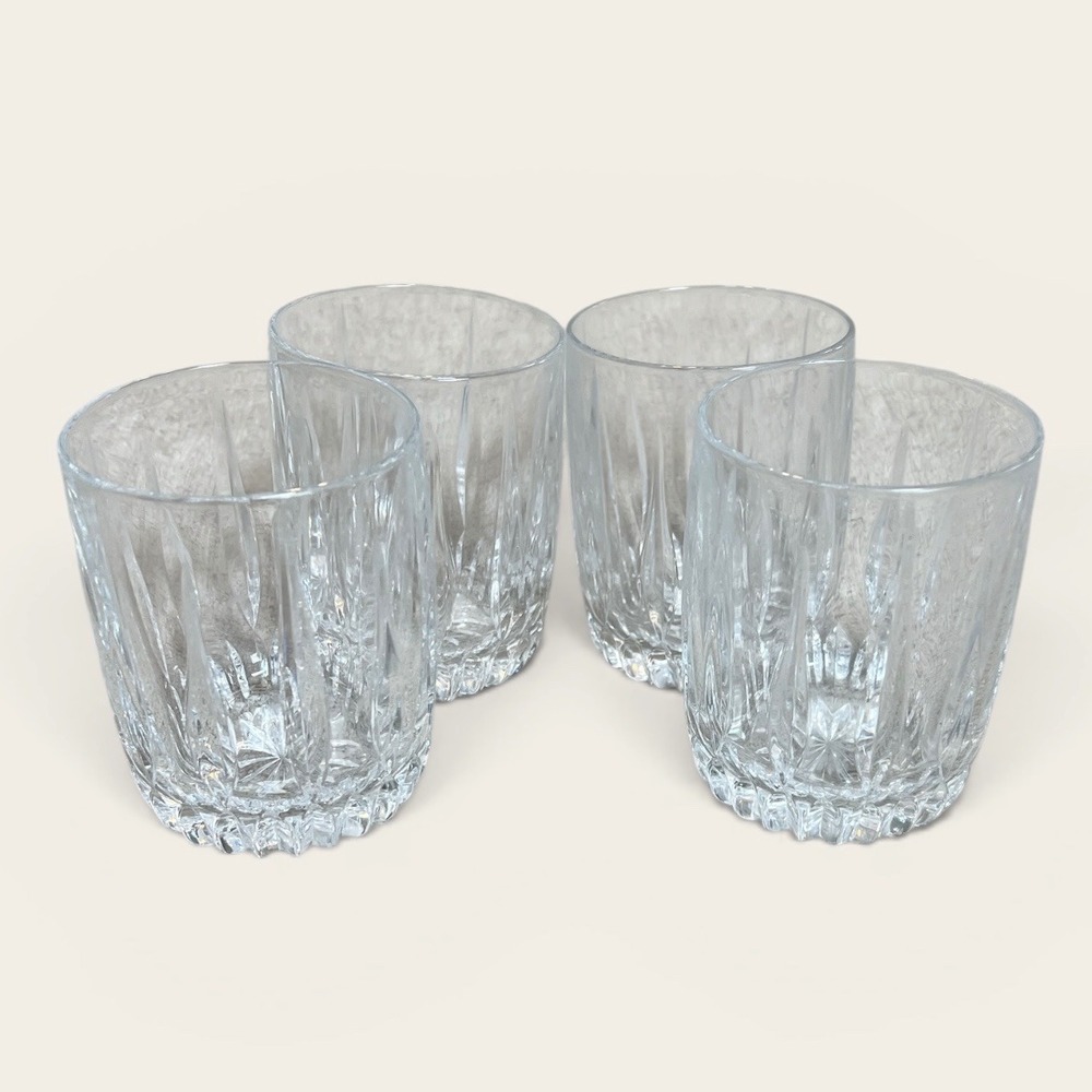 Set of 4 Crystal Whiskey Tumblers Rocks Glasses Clear Vintage Style Barware